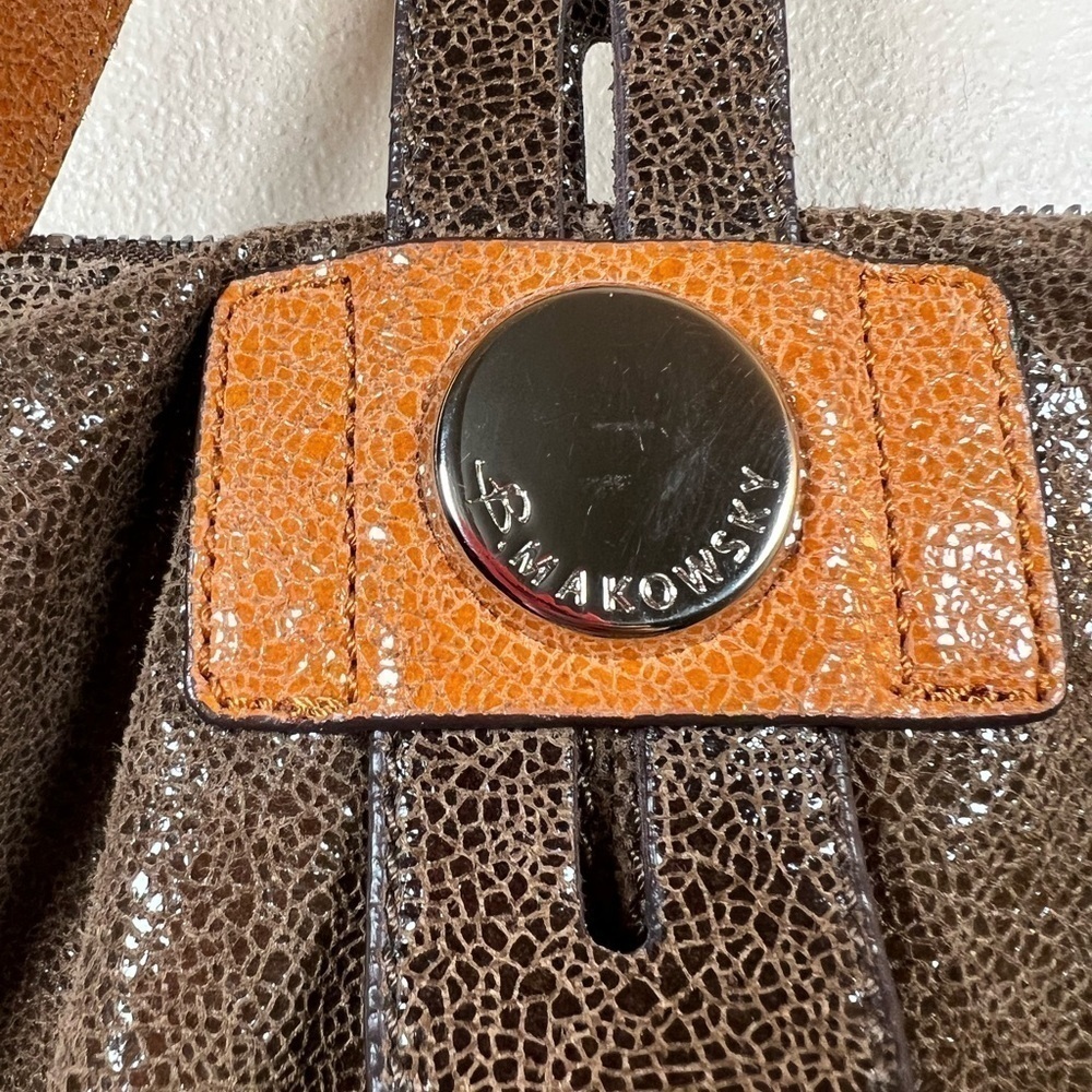 B.Makowsky Brown Metallic Leather Large Shoulder/Crossbody Bag/ Handbag - Picture 4 of 13